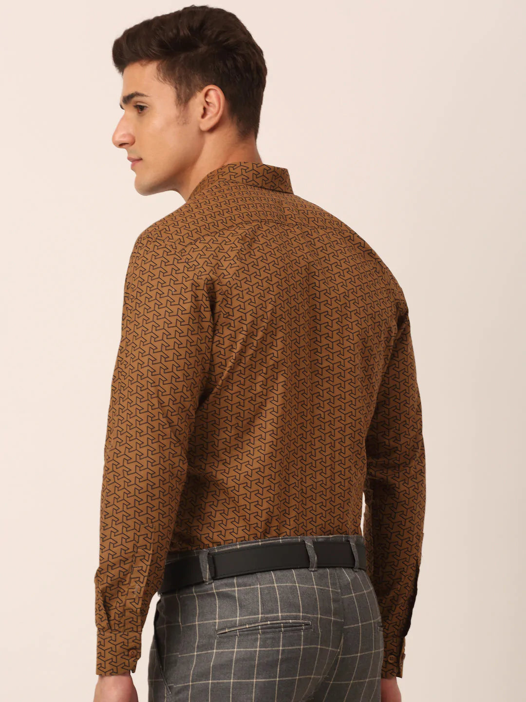 Jainish Men's Cotton Printed Formal Shirts ( SF 821Beige )