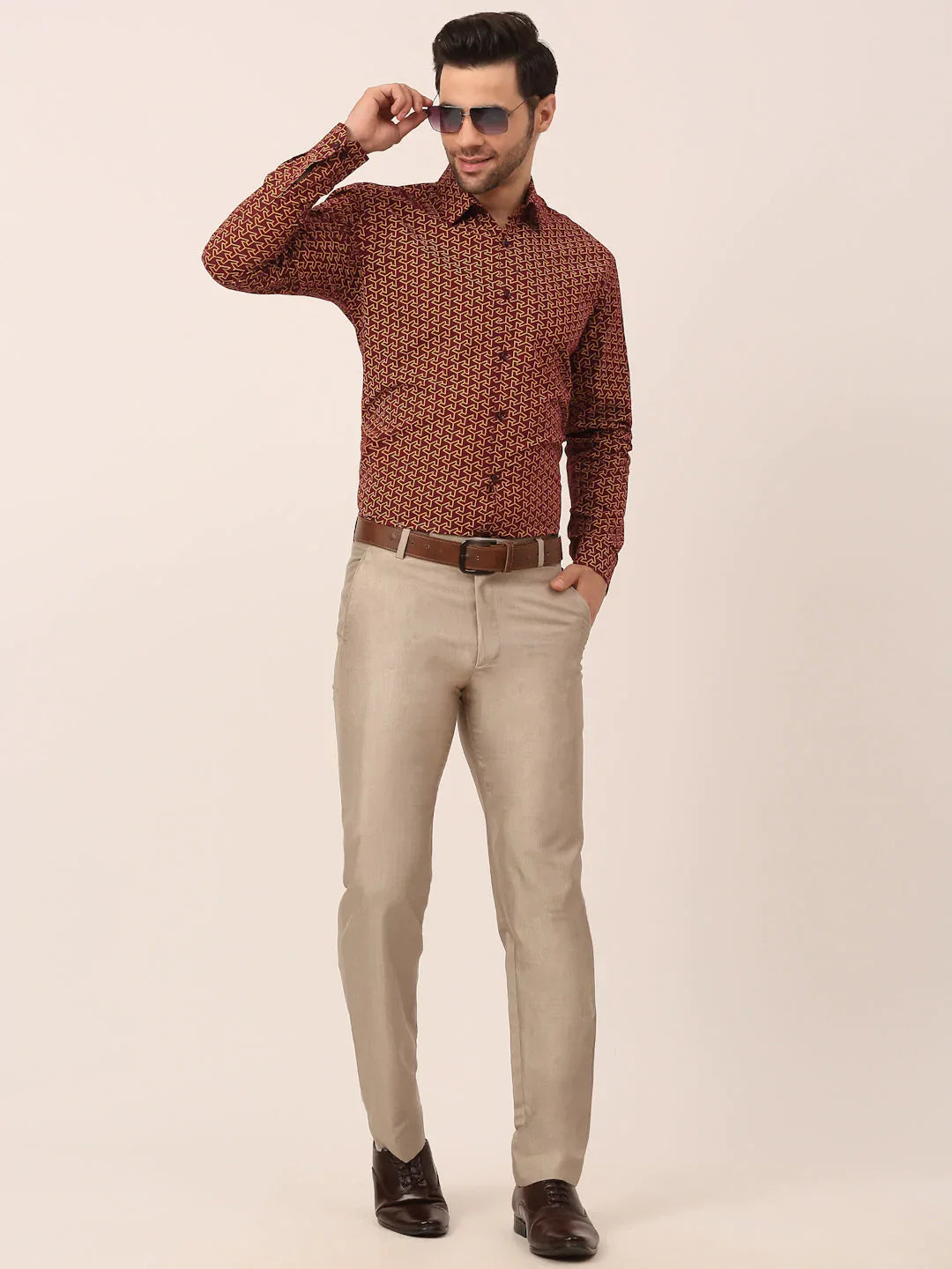 Jainish Men's Cotton Printed Formal Shirts ( SF 821Brown )