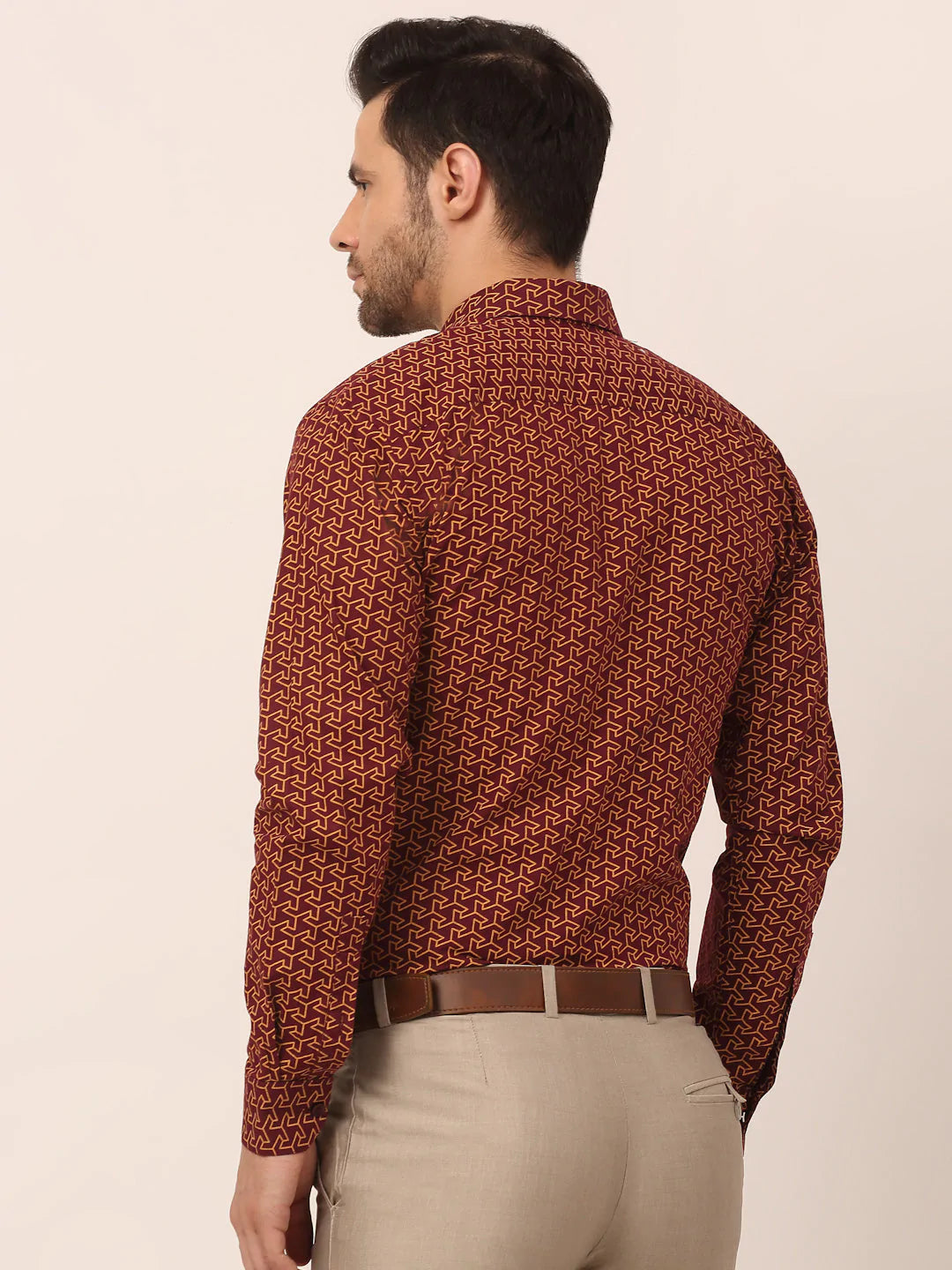 Jainish Men's Cotton Printed Formal Shirts ( SF 821Brown )
