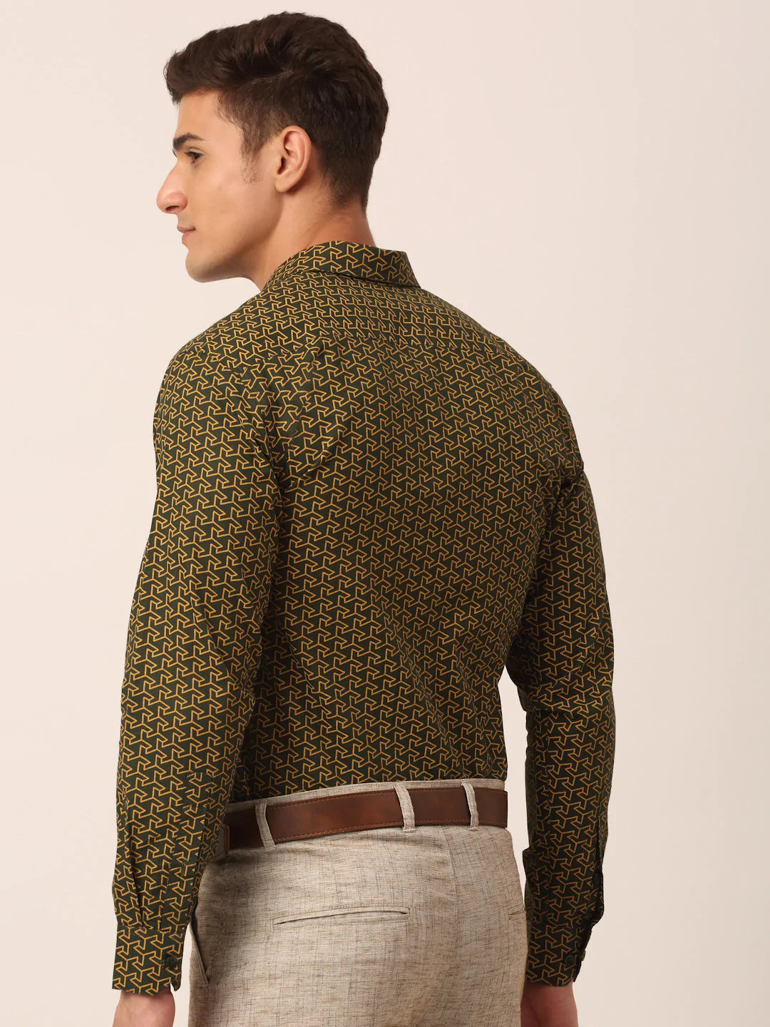 Jainish Men's Cotton Printed Formal Shirts ( SF 821Olive )