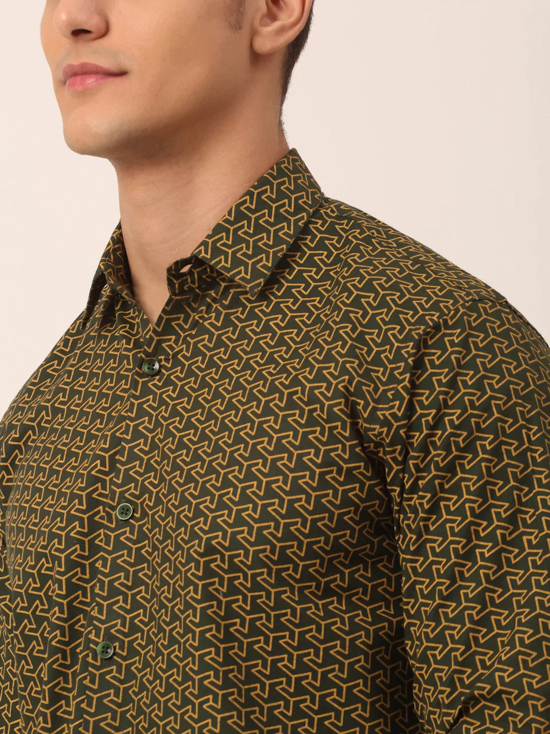 Jainish Men's Cotton Printed Formal Shirts ( SF 821Olive )