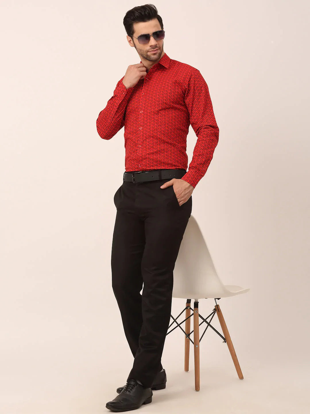 Jainish Men's Cotton Printed Formal Shirts ( SF 821Red )