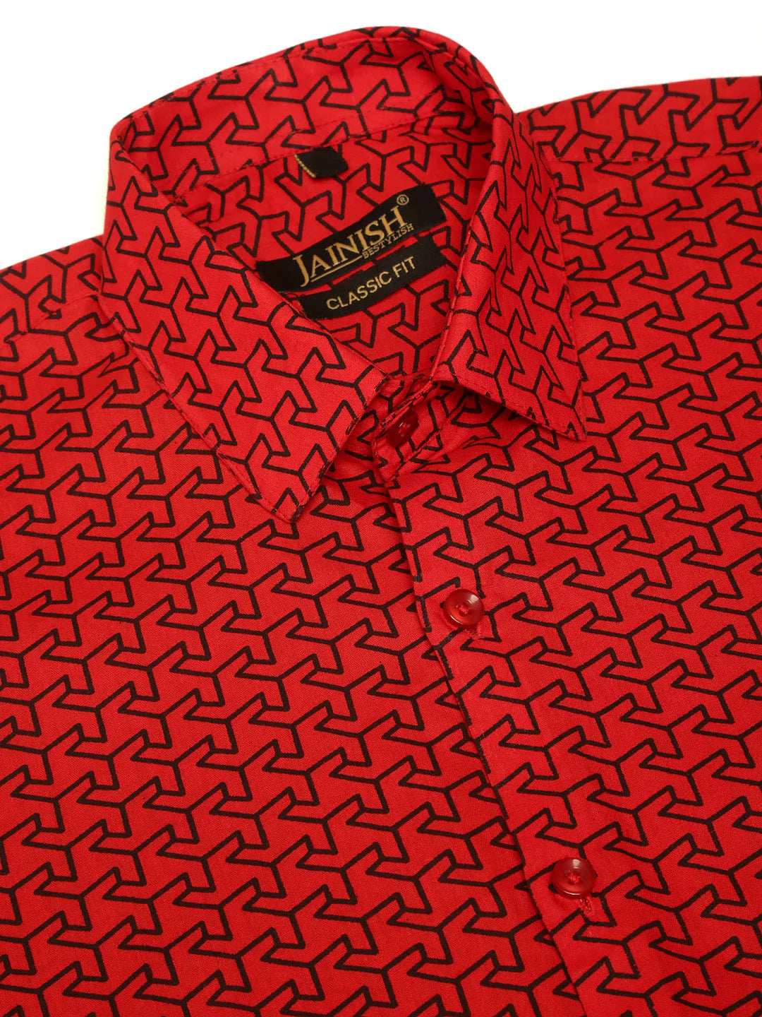 Jainish Men's Cotton Printed Formal Shirts ( SF 821Red )