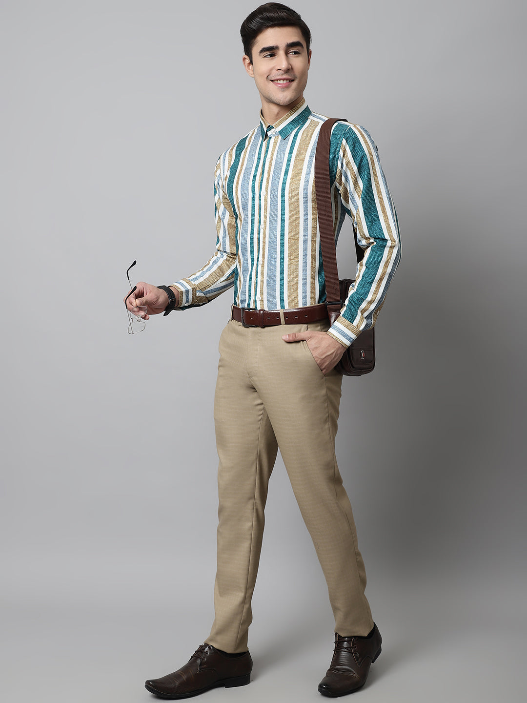 Men Green Classic Striped Formal Shirt