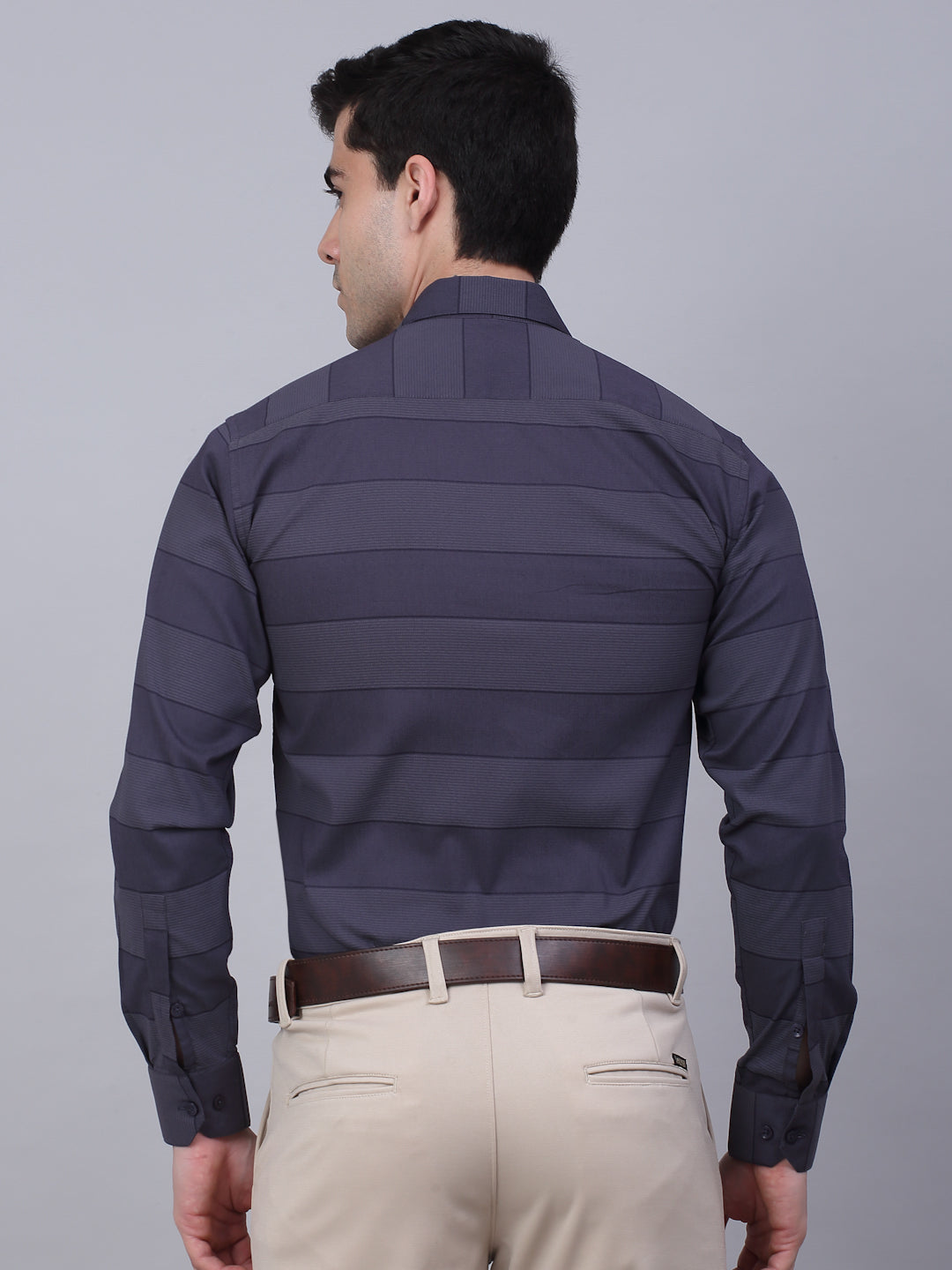 Men's Grey Horizontal Striped Formal Shirt