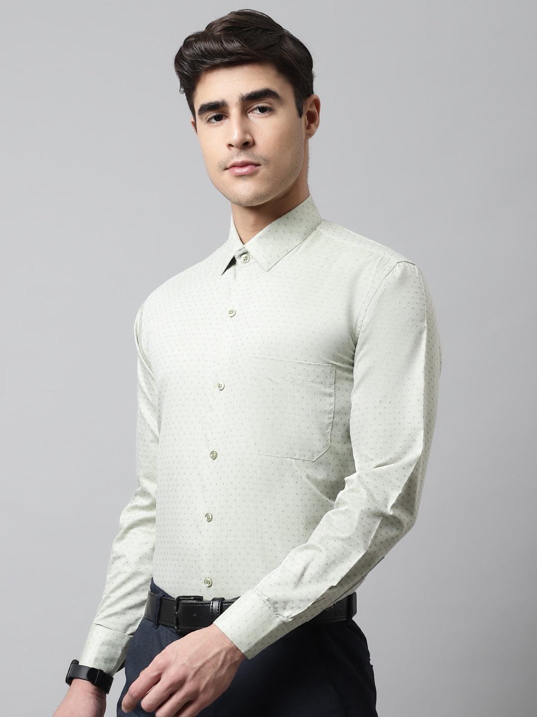 Men Pista Green Micro Ditsy Printed Pure Cotton Formal Shirt