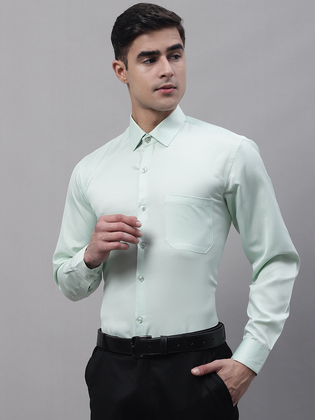 Men's Light-Green Dobby Textured Formal Shirt