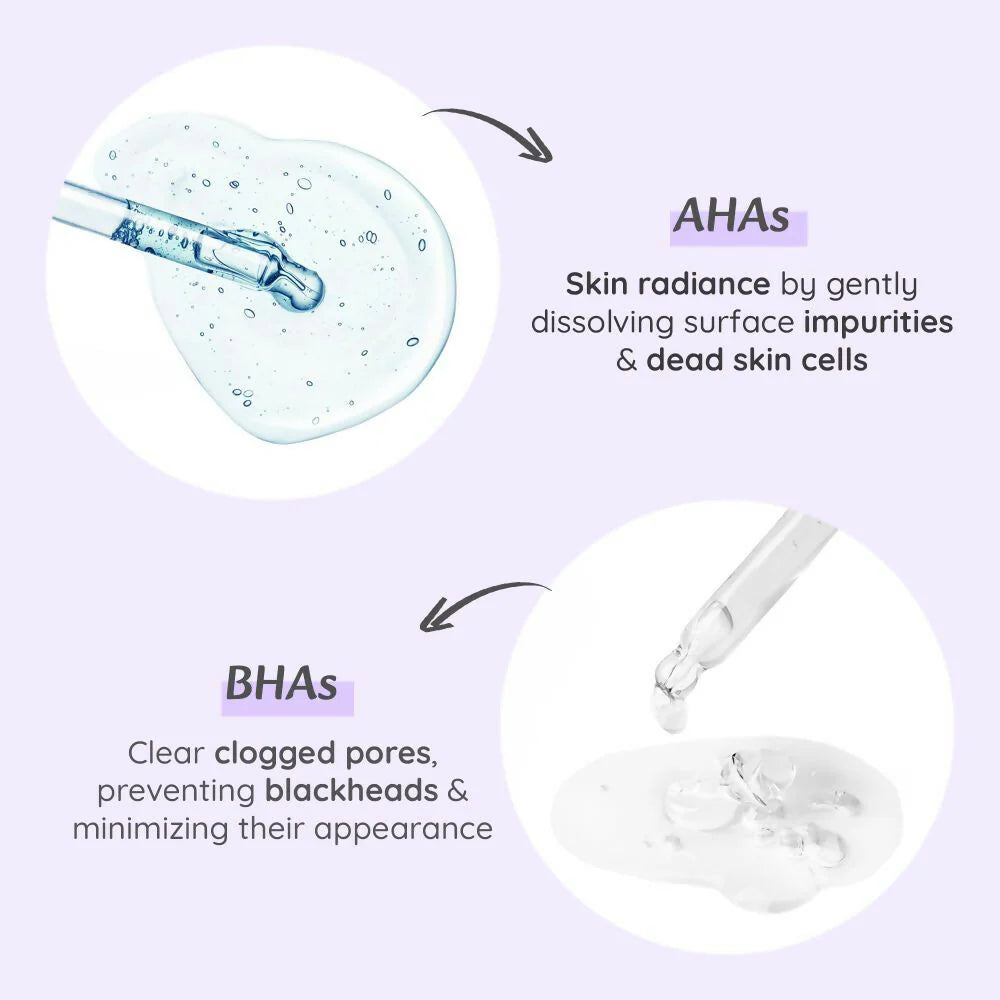 WildOak 7% AHA BHA Glycolic Acid Exfoliating Peeling Face Serum | Deep Pore Cleansing & Improve skin texture | Great for Wrinkles & Large Pores | Great for Beginners | 1% Fruit AHA | 30ml