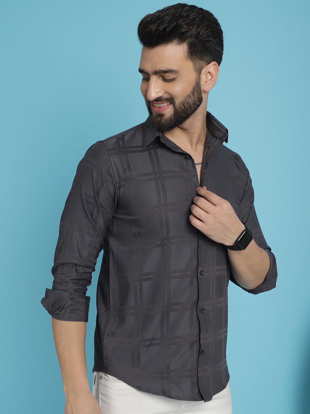 Charcoal Grey Checked Casual Shirt