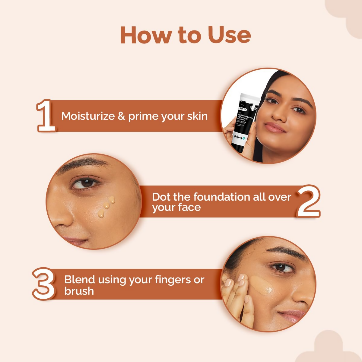 The Derma Co 1% Hyaluronic Hydrating High Coverage Foundation With SPF 40 PA+++ - 05 Peach