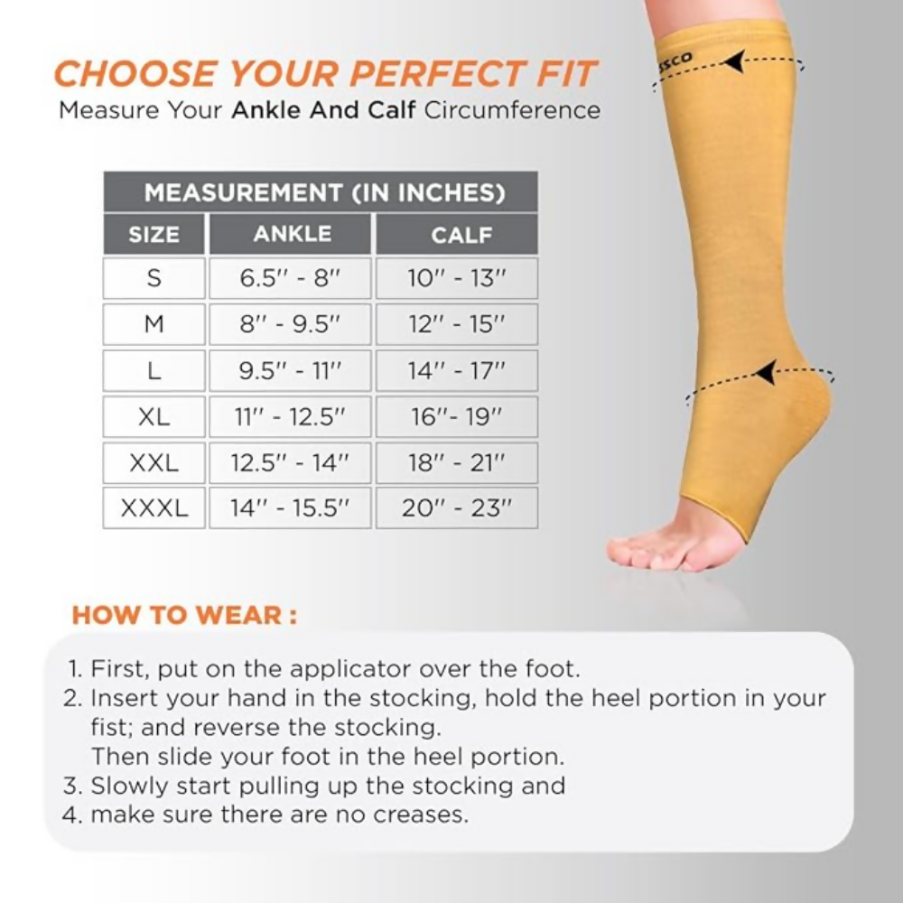 Vissco Medical Compression Stockings (Below Knee) - Beige - 1 Pair