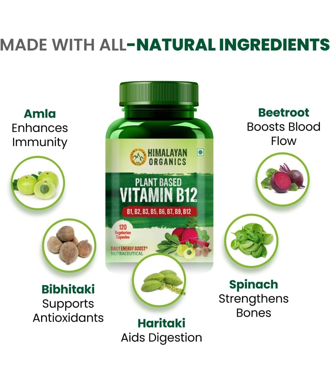 Himalayan Organics Organic B12 500mg Vegetarian Capsules (120 caps)