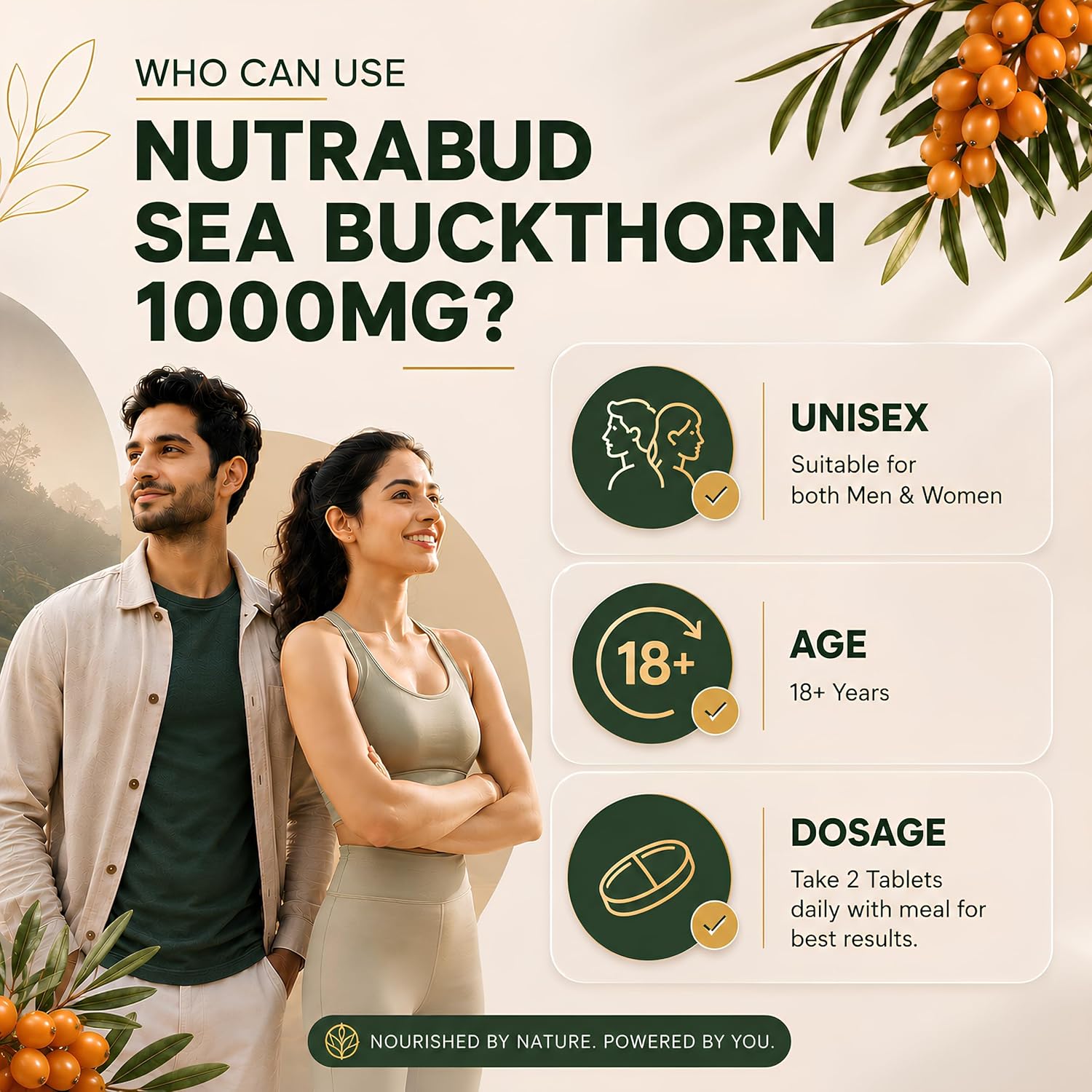 Nutrabud Organics Sea Buckthorn Berry Powder 1000mg - 60 Veg Tablets