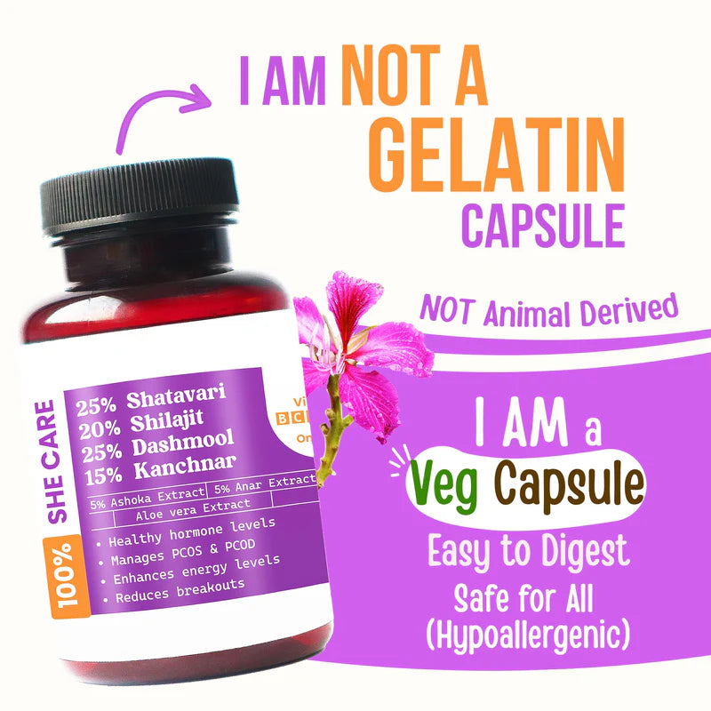 WildOak PCOS & PCOD Care Capsules | Hormonal Imbalance | Manages Irregular Periods | PCOS induced Hairfall | Ovarian Support | Weight Loss | Shatavari, Dashmool & Kanchnar | Omega 3 | 60 Veg Capsules