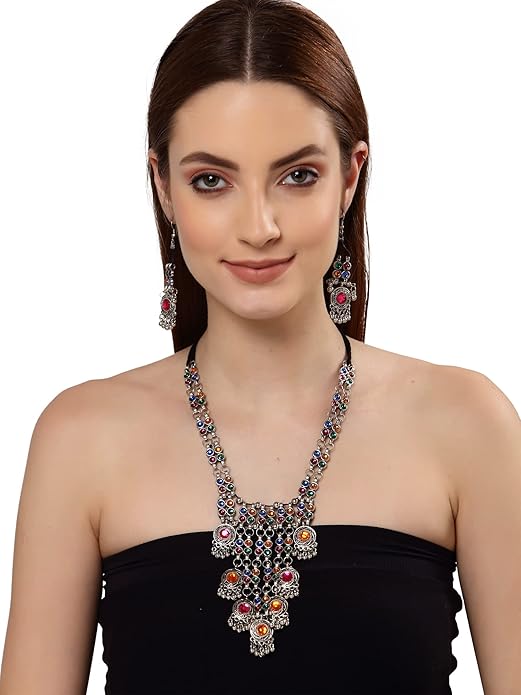 Diva Fashion Latest Stylish Traditional Oxidised Silver Necklace Jewelry Set for Women for Navratri, Garba and Dandiya