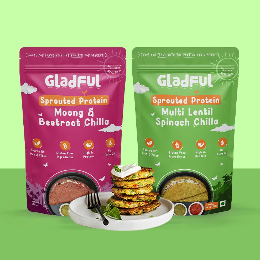 Gladful Spinach Chilla and Betroot Chilla Instant Mix - Pack of 2
