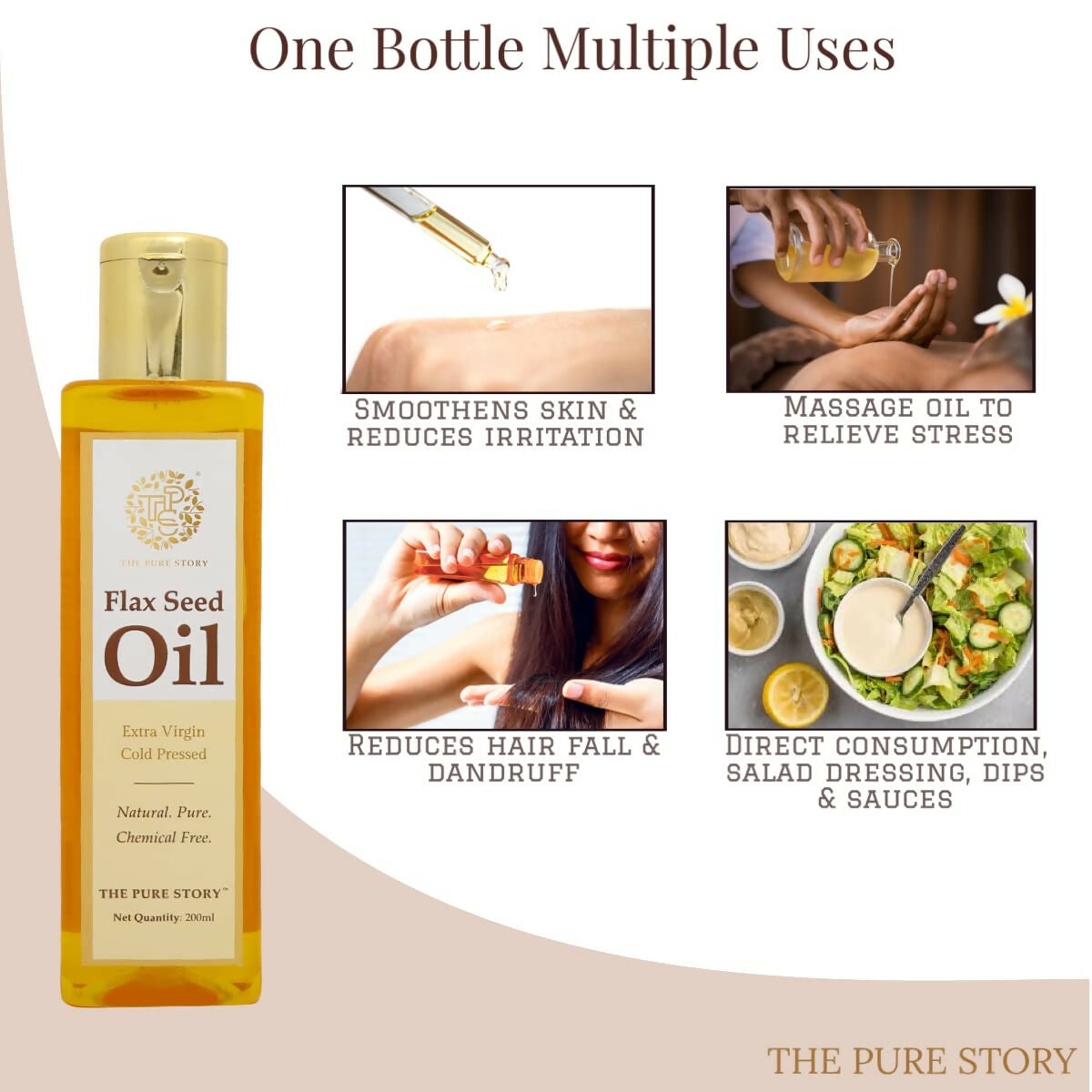 The Pure Story Natural Cold Pressed Flax Seed Oil for Hair & Skin