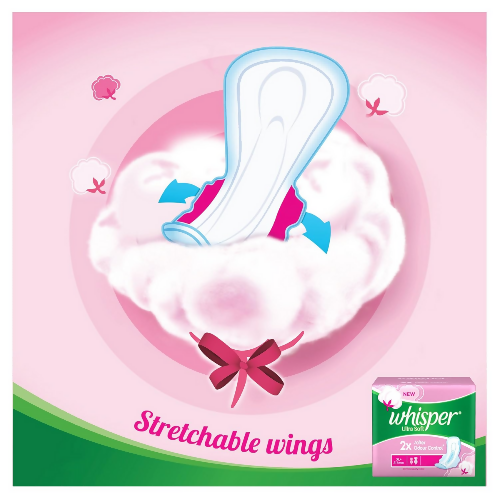 Whisper Ultra Soft Sanitary Pads for Women, XL+