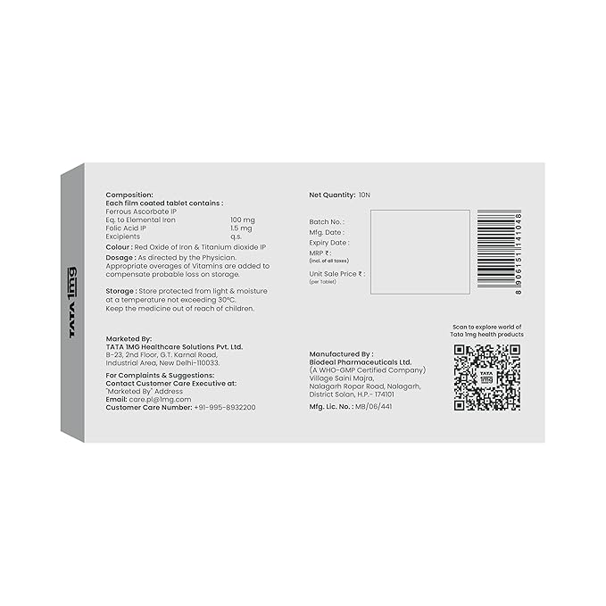 TATA 1MG Iron and Folic Acid 30 Tablets