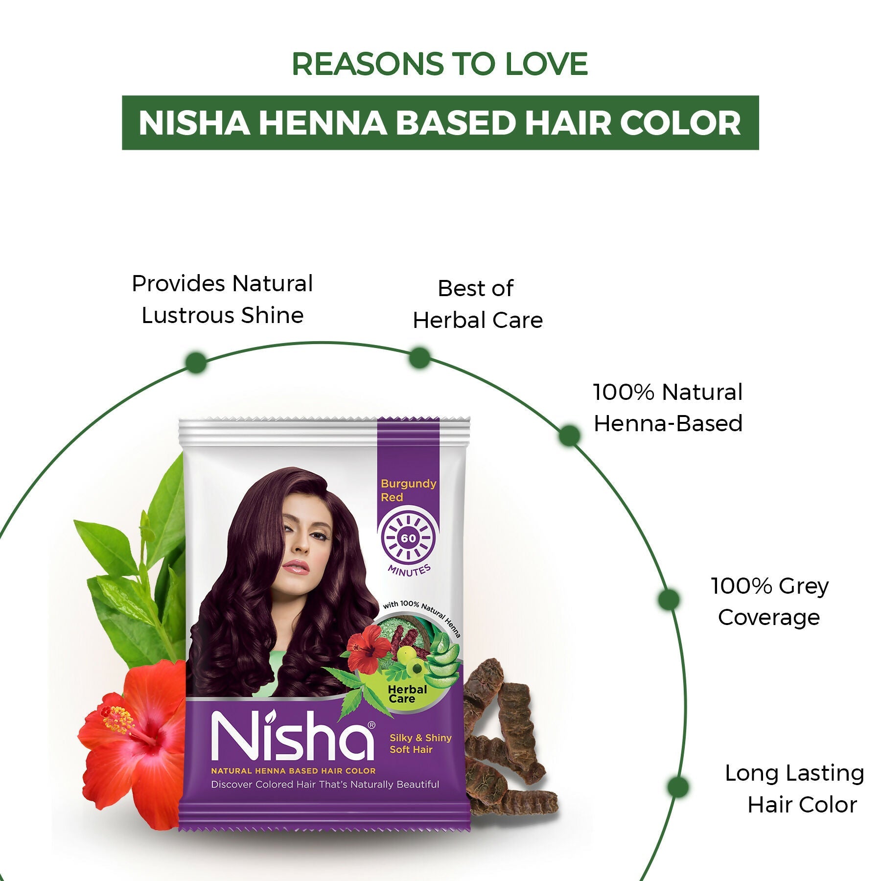 Nisha Henna Based Hair Colour for Women & Men Burgundy Red (Pack of 10)