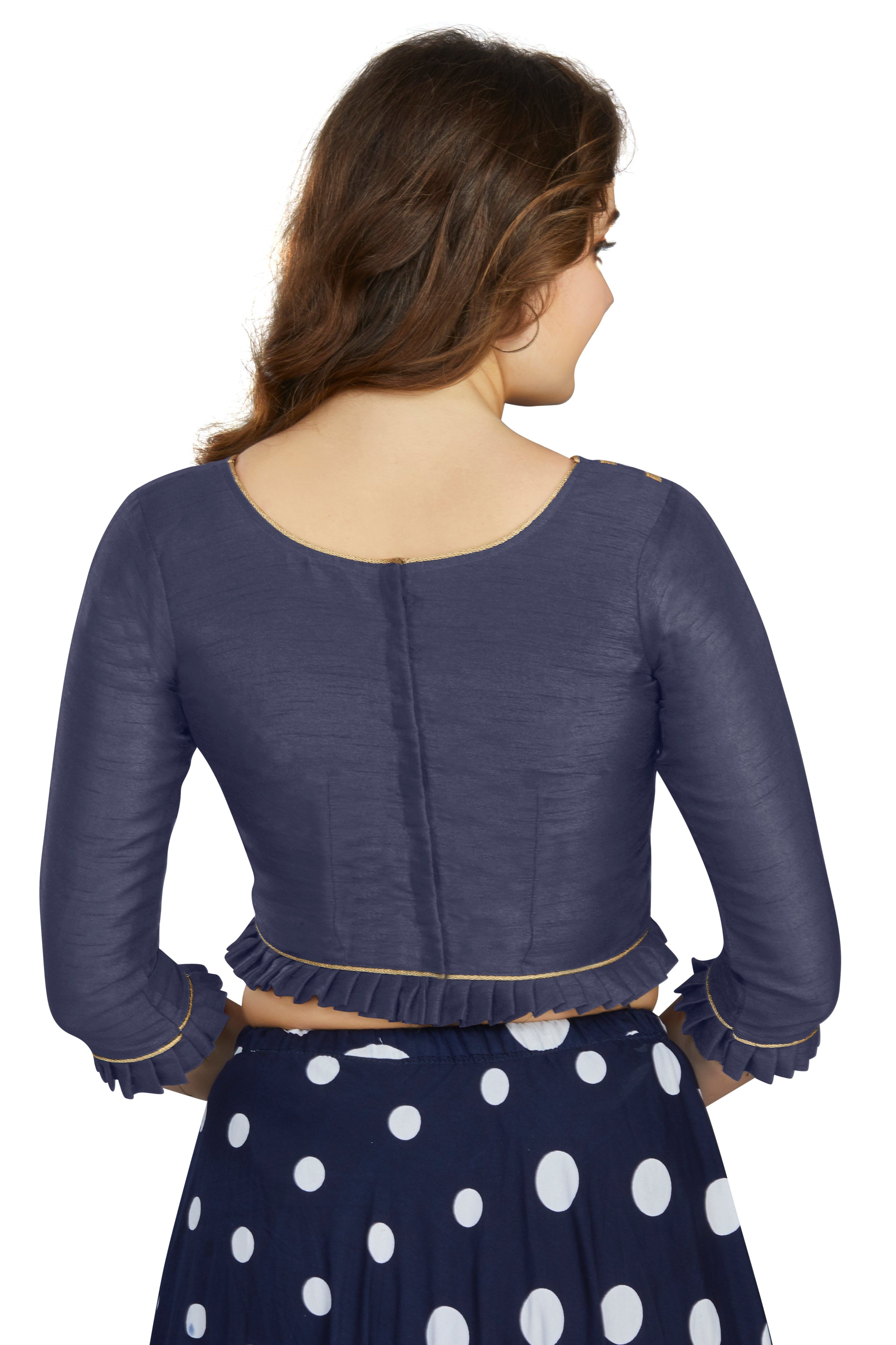 Aastha fashion Firozi Art Slik Boat Neck Blouse Work Plain