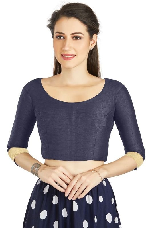 Aastha fashion Turquoise Art Silk Blouse Fabric Sleeve Button Design Blouse work - Prithvi Mart