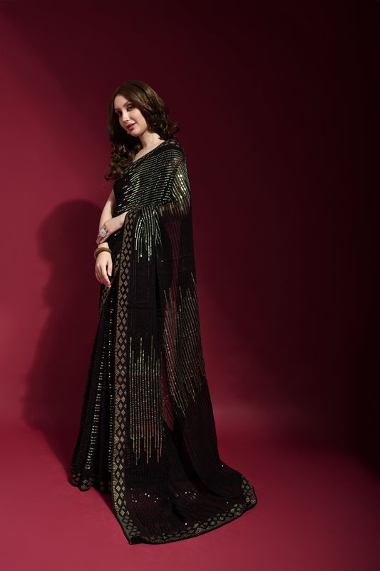 Aastha Black Heavy Georgette Heavy Satin Banglori Sequance Embroidery work