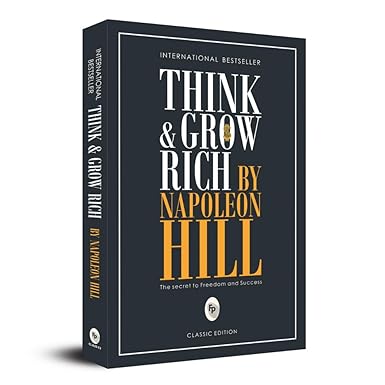 Book titled 'Think & Grow Rich' by Napoleon Hill on a white background