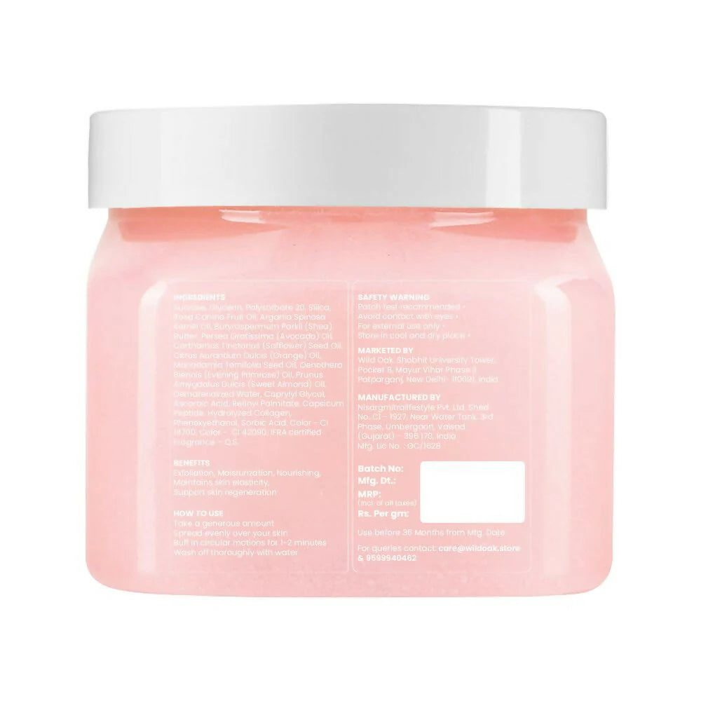 WildOak Moroccan Rose Shea Butter Sugar Scrub | 300gm | With Vegan Collagen & Peptides | Tan Removal & Smooth Skin | Removes Dead Skin | Ultra Hydrating, Exfoliating & Moisturising Sugar Body Scrub