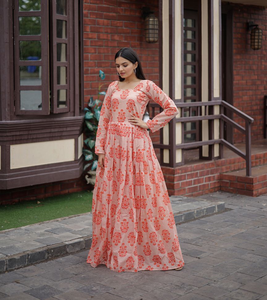 Aastha Multi Pure Chanderi with Gown fabric Heavy Digital Print