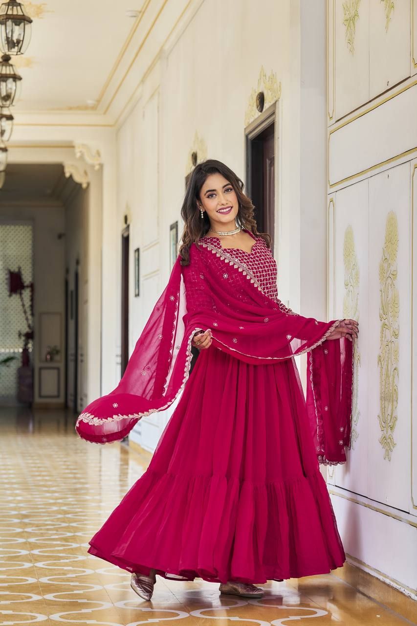 Aastha Magenta Fox Georgette with Micro Cotton Heavy 3mm sequence Embroidery Work