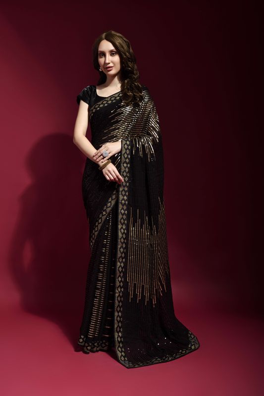 Aastha Black Heavy Georgette Heavy Satin Banglori Sequance Embroidery work
