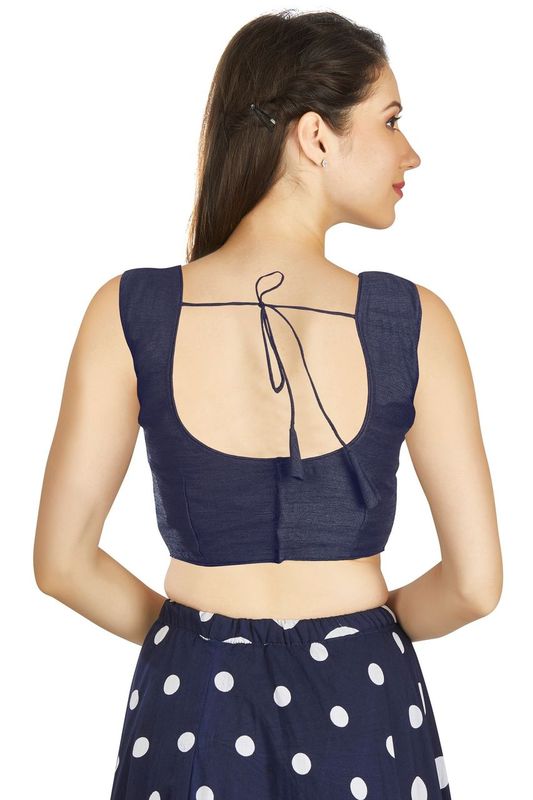 Aastha fashion Royal Blue Art Silk Pleated Boat Neck Blouse Work Plain