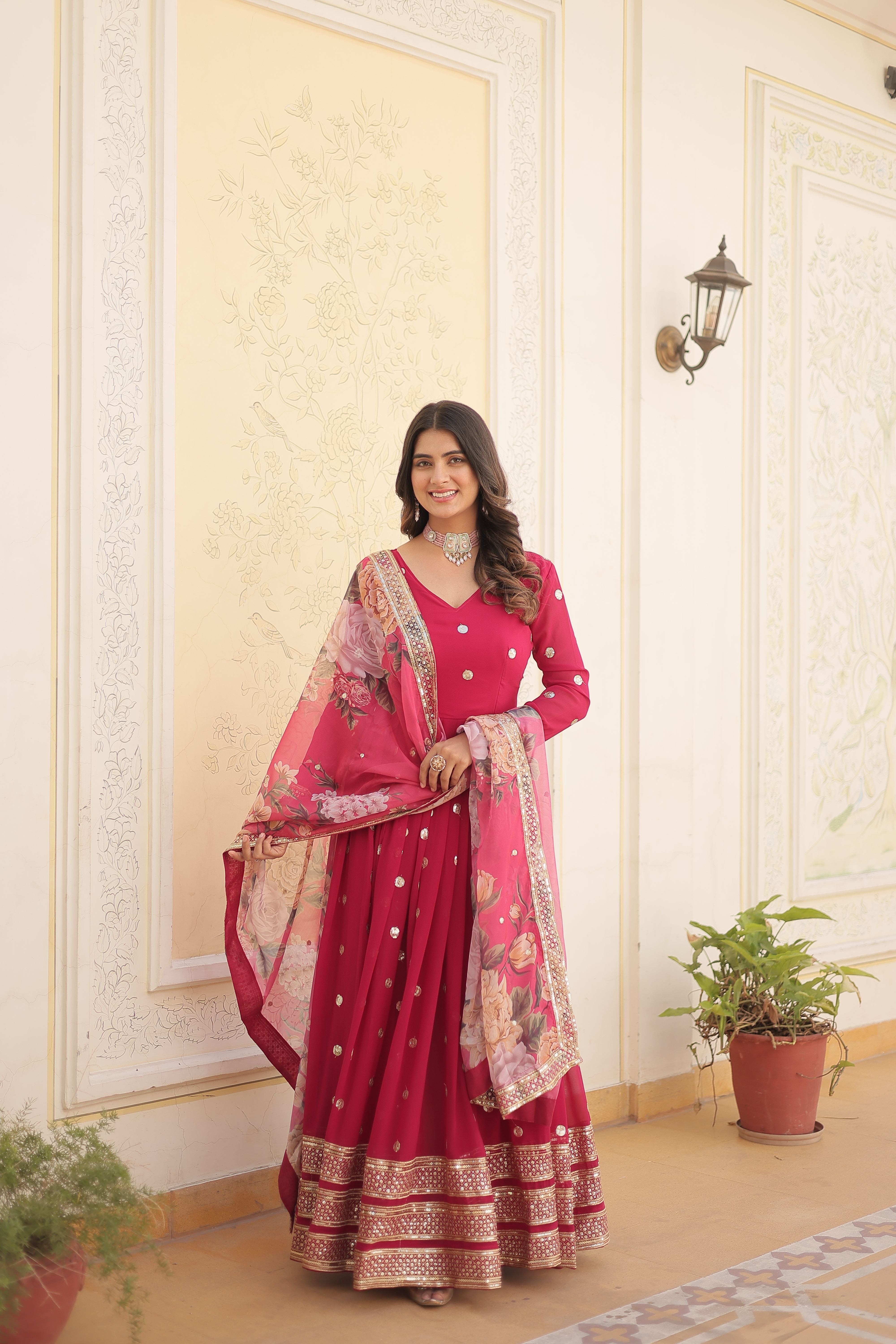 Aastha Pink Faux georgette with Gown Tabby silk