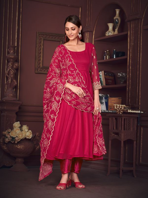 Aastha Pink with Net top fabric Santoon Net Bottom fabric