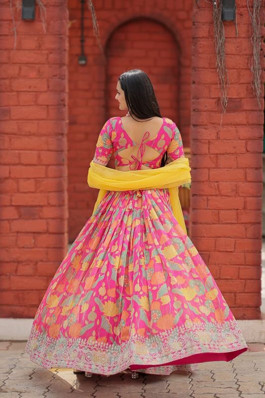 Aastha fashion multi color viscose tebbi organza lehanga blue blouse fabric embroidery work