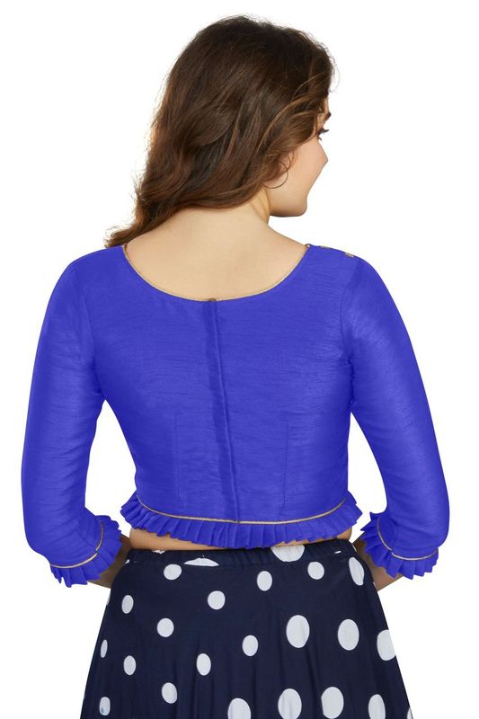 Aastha fashion Blue Art Slik Boat Neck Blouse Work Plain