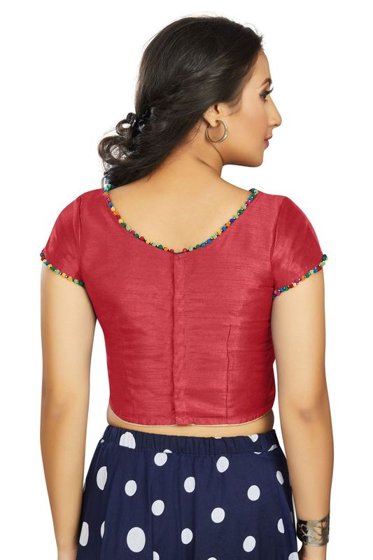 Aastha fashion Gajri Art Slik Boat Neck Blouse Work Plain