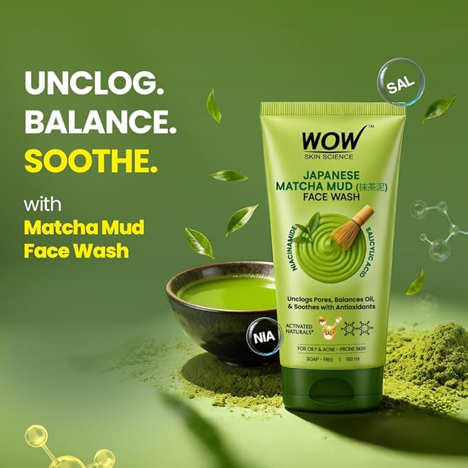 WOW Skin Science Japanese Matcha Mud Face Wash 150 ML for Men & Women