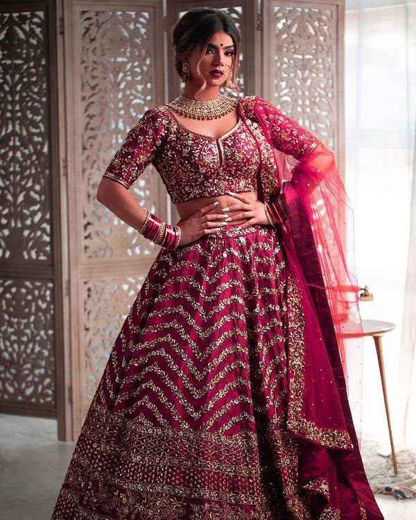 Aastha fashion off magenta Lehenga Choli with silk fabric blouse fabric