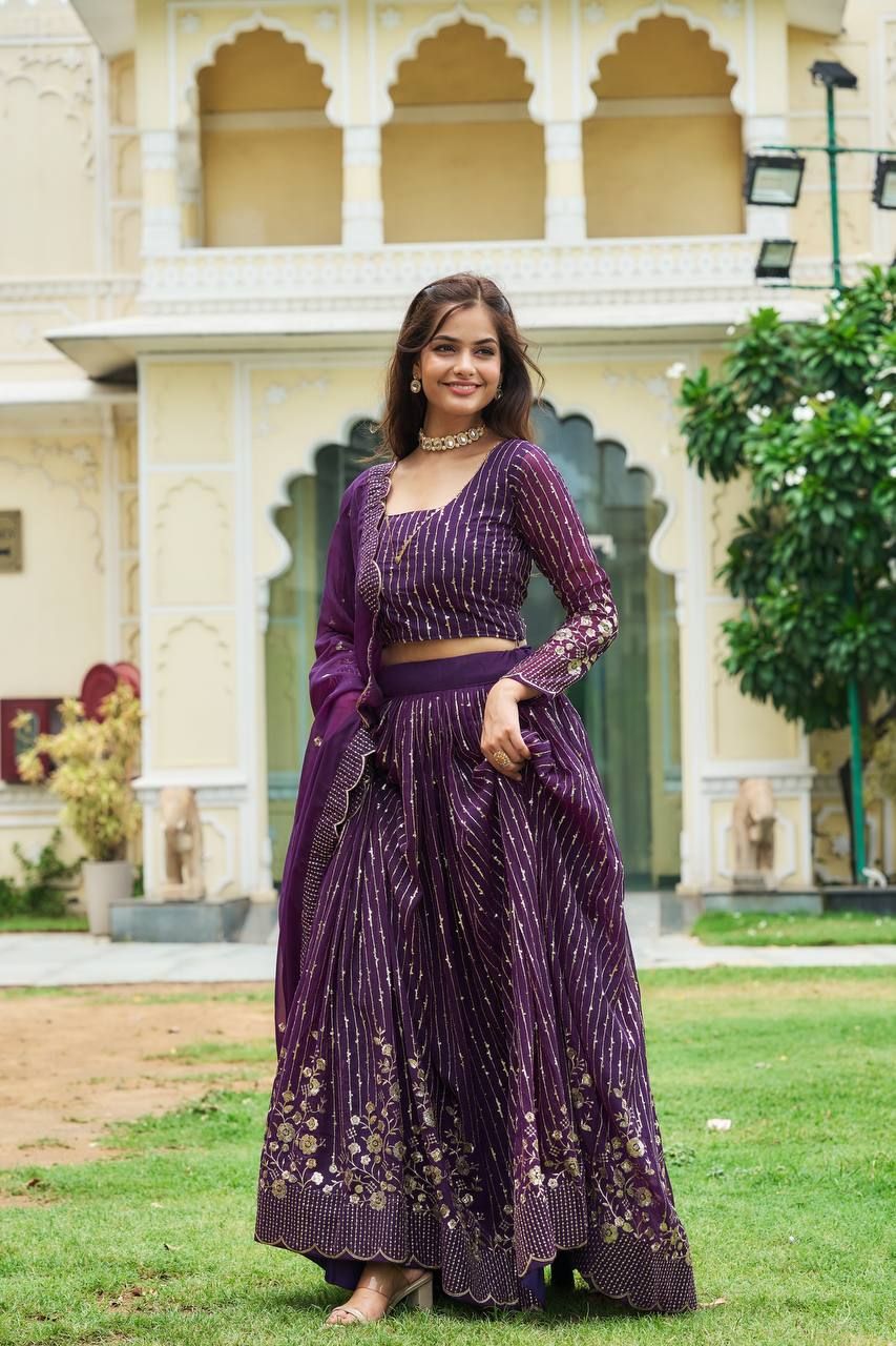 Aastha fashion Purple Heavy Fox Georgette lehanga blouse embroidery sequence Work