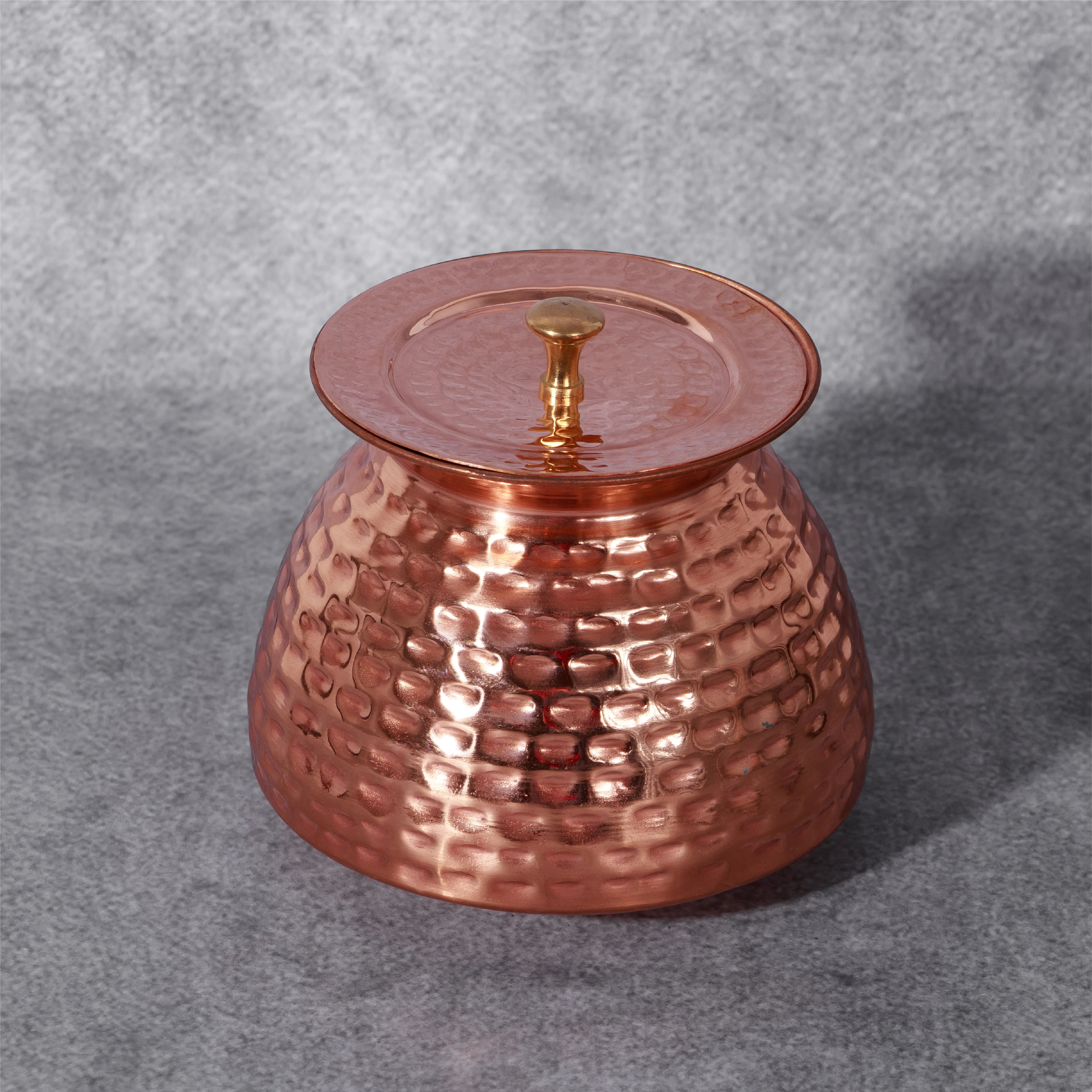 Health SmithPure Copper Walnut Lota with Hammered Finish With Lid – Lacquer Coated for Long Life
