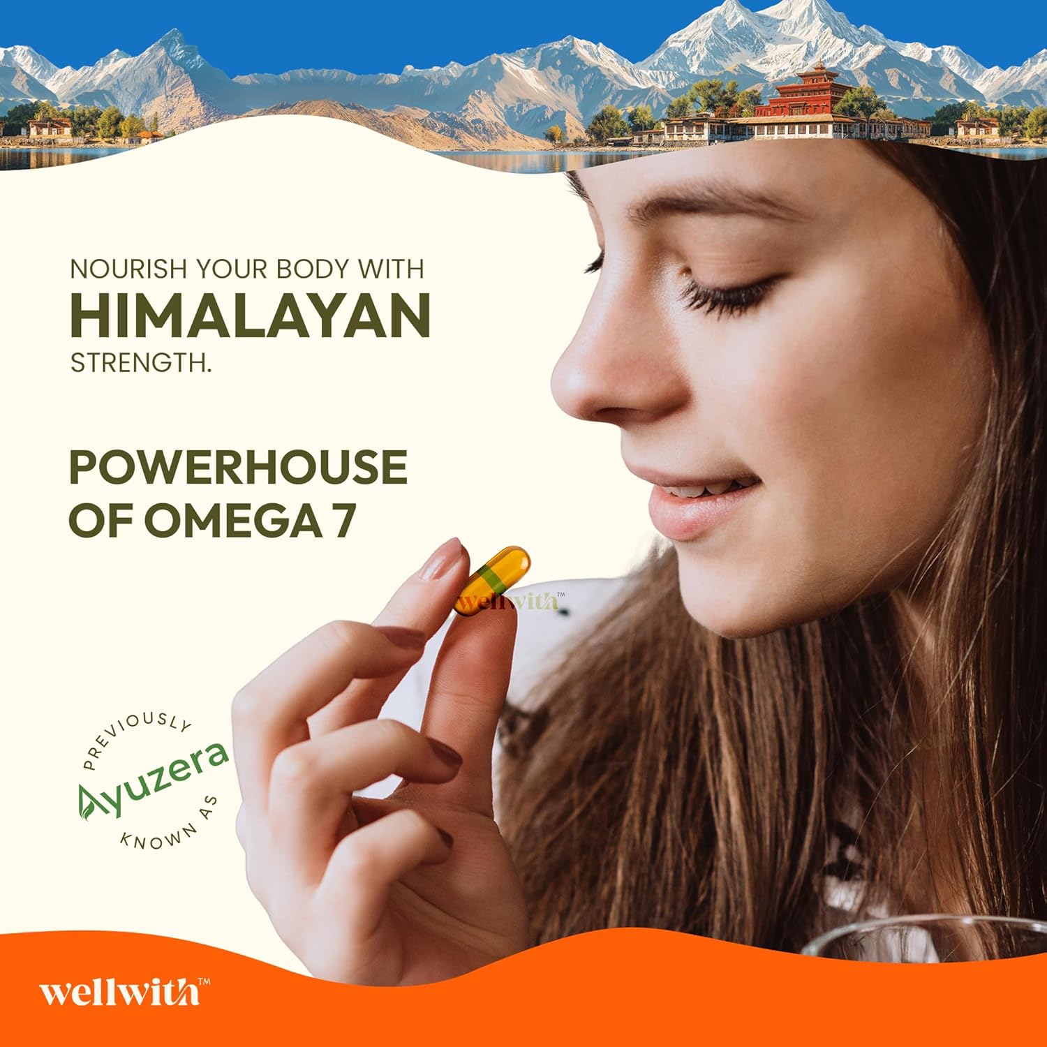Wellwith (Ayuzera) Sea Buckthorn Berry Oil Vegan Omega 7 500mg, 30 Veg HPMC Capsules