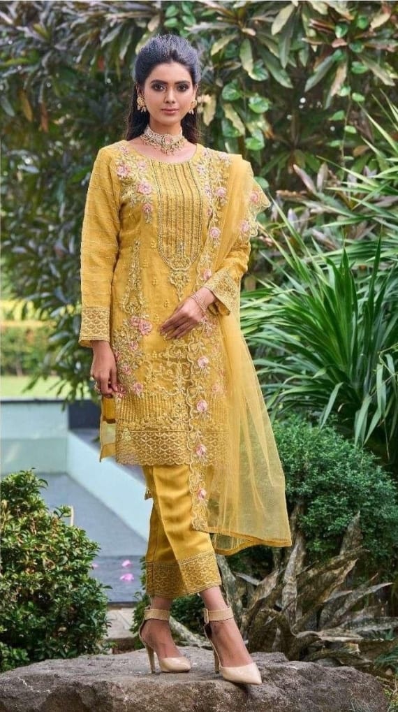 Suyesha Pakistani Style Suit Set With Dupatta - Mustard Yellow