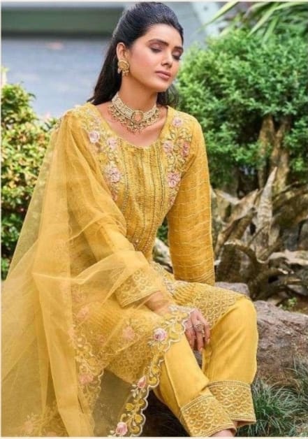 Suyesha Pakistani Style Suit Set With Dupatta - Mustard Yellow