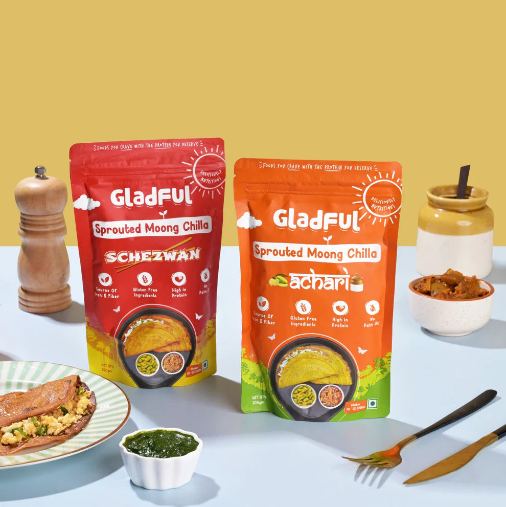 Gladful Achari Chilla and Schezwan Chilla Instant Mix - Pack of 2
