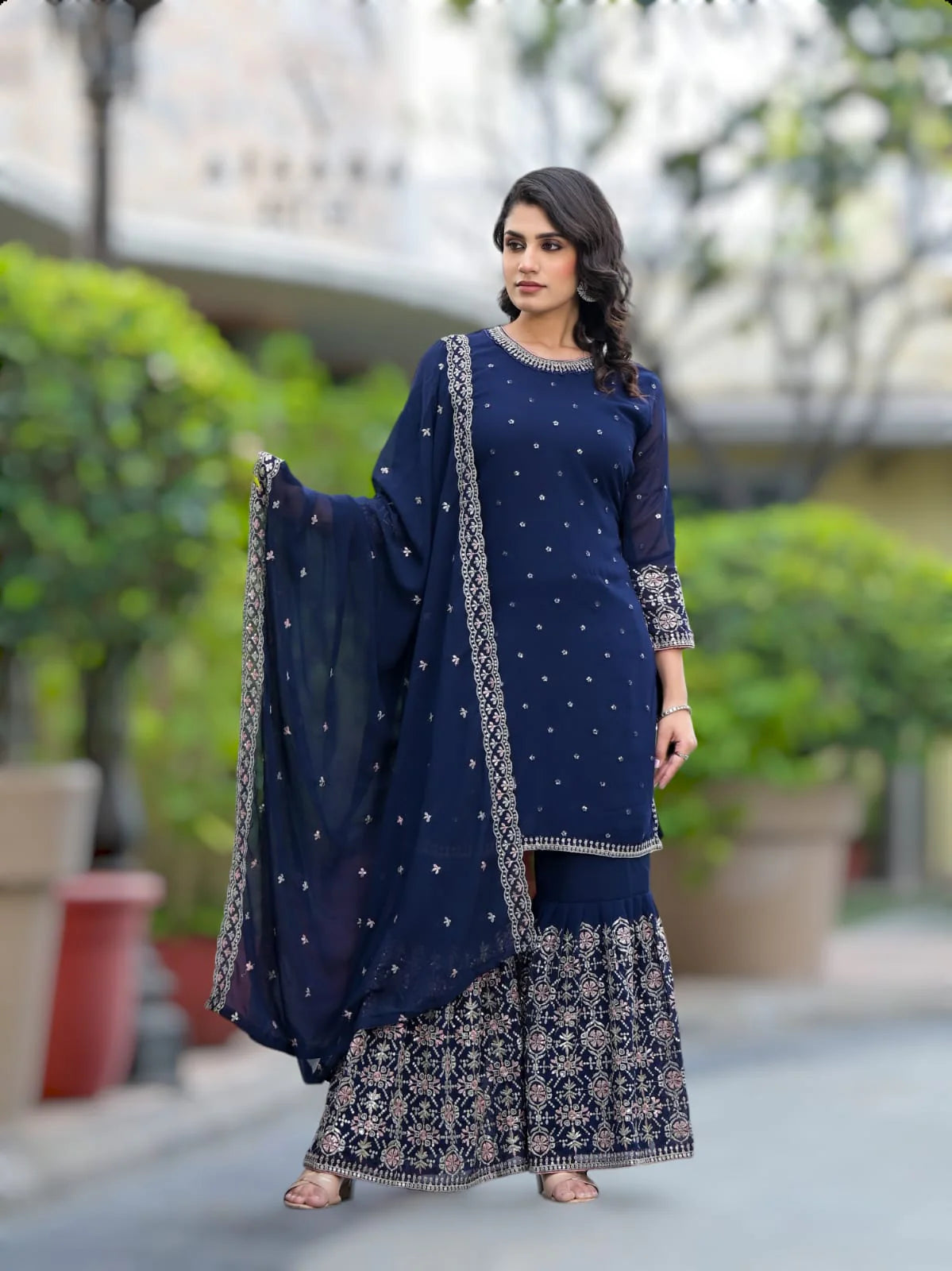 Suvesha Garara Set With Heavy Embroidery Work - Royal Blue