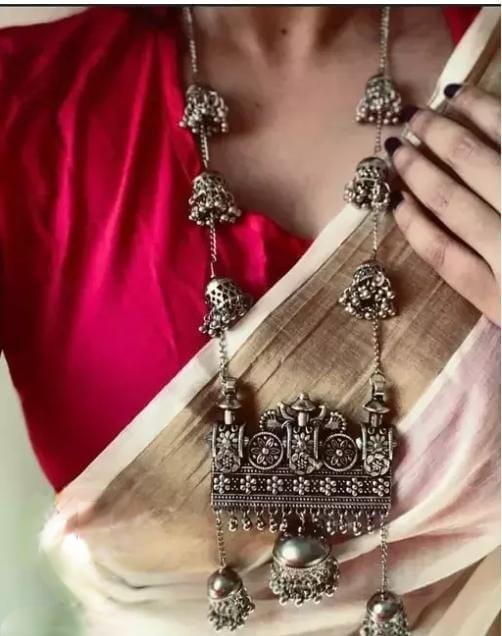 Suvesha Silver Plated Oxidized Long Necklace