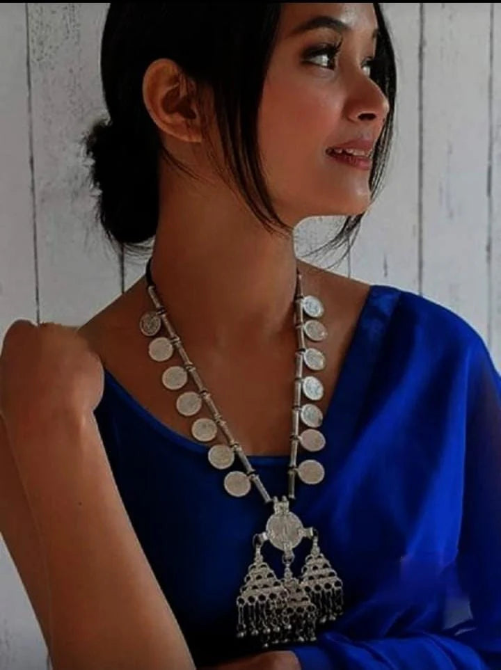 Suvesha Silver-plated oxidized long necklace