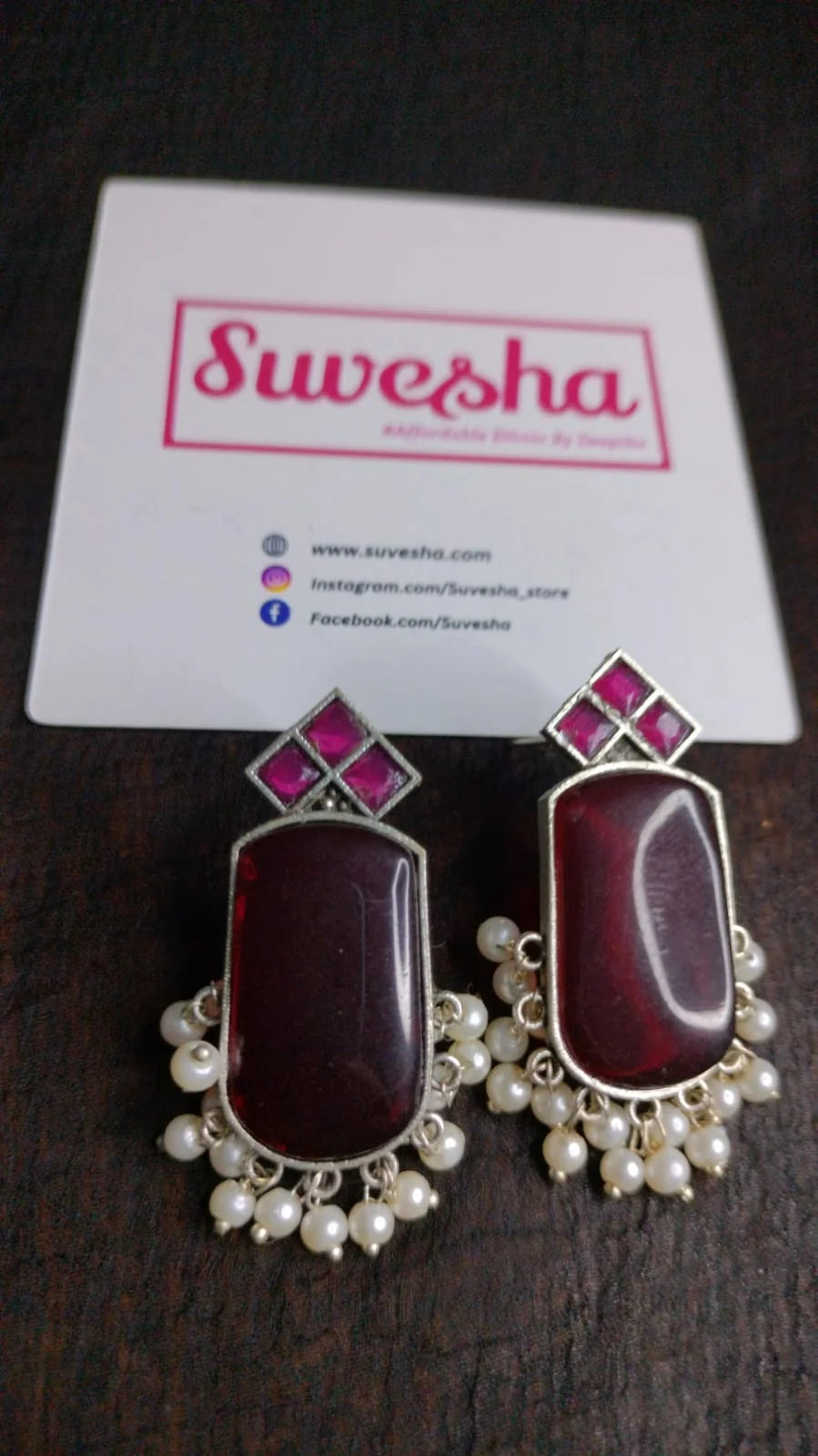 Suvesha Silver Replica Monalisa Stone Earrings